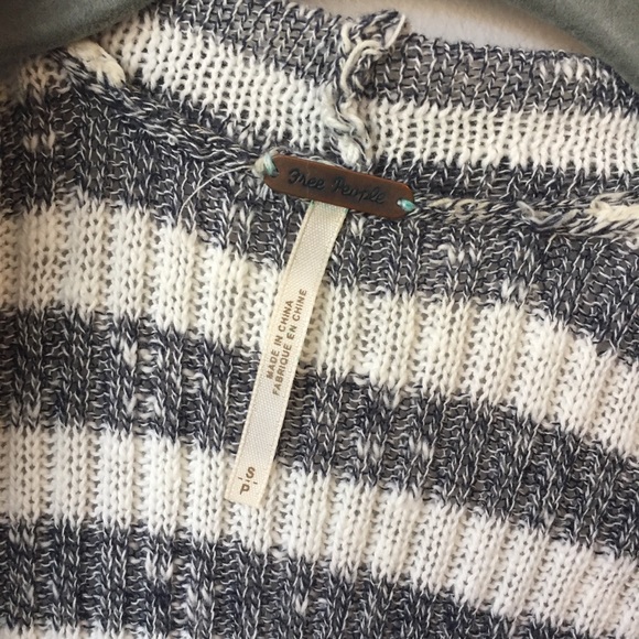 Free People Grey Stripped Long Line Knit Cardigan - Picture 4 of 5